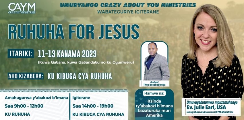 Bugesera: Umuvugabutumwa w'umunyamerika Ev. Julie Early yatumiye Theo Bosebabireba muri "Ruhuha For Jesus"